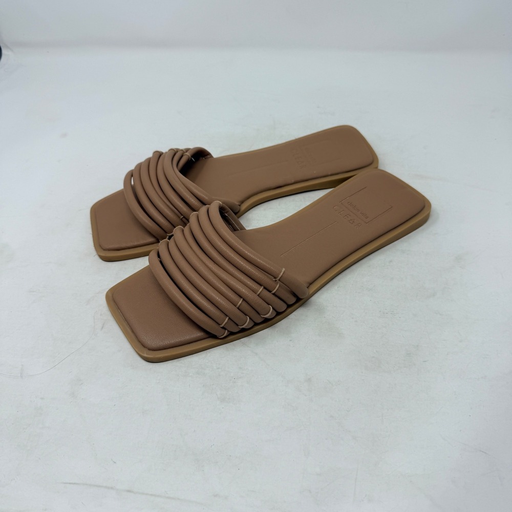 Dolce Vita Indre Slide Sandals Tan‎ Brown Square Toe Flat Strappy Shoes Size 8